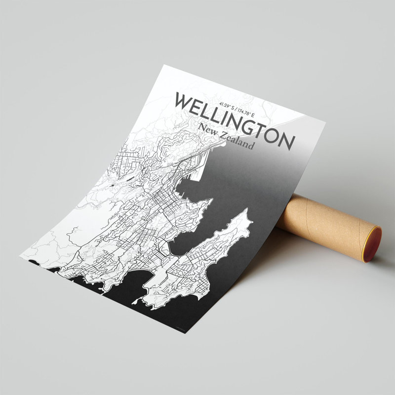 Wellington, carte de la ville, impression, H 24 po x l 18 po, Noir / blanc