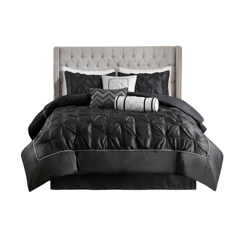7 Piece Tufted Comforter Set Black
