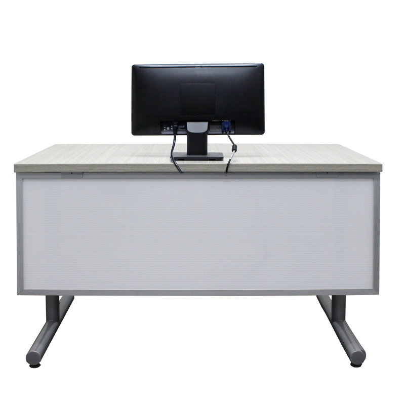 Panneau d'intimité de bureau en polycarbonate, Blanc, Aluminium, H 18 po x l 66 po x P 0,63 po