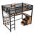 Full Loft Bed with Desk and Storage Non-woven Fabric Drawers, Metal Loft Bed Frame with Ladders, Nosie-free and No Spring Box Needed.Black