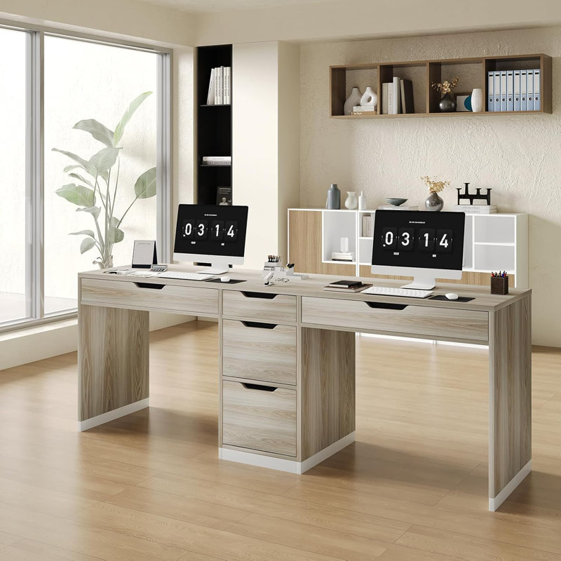 78 Inch Two Person Desk with Drawers, Double Computer Desk with Storage 5 Drawers for Two Person, Extra Long Writing Desk Workstation with File Drawer for Home Office
