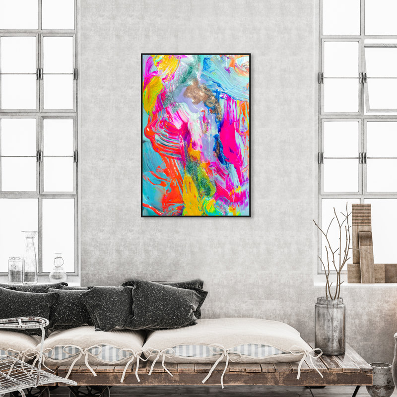 Abstract Its On - Print on Canvas, Black Framed, 45" H x 30" W x 1.5" D
