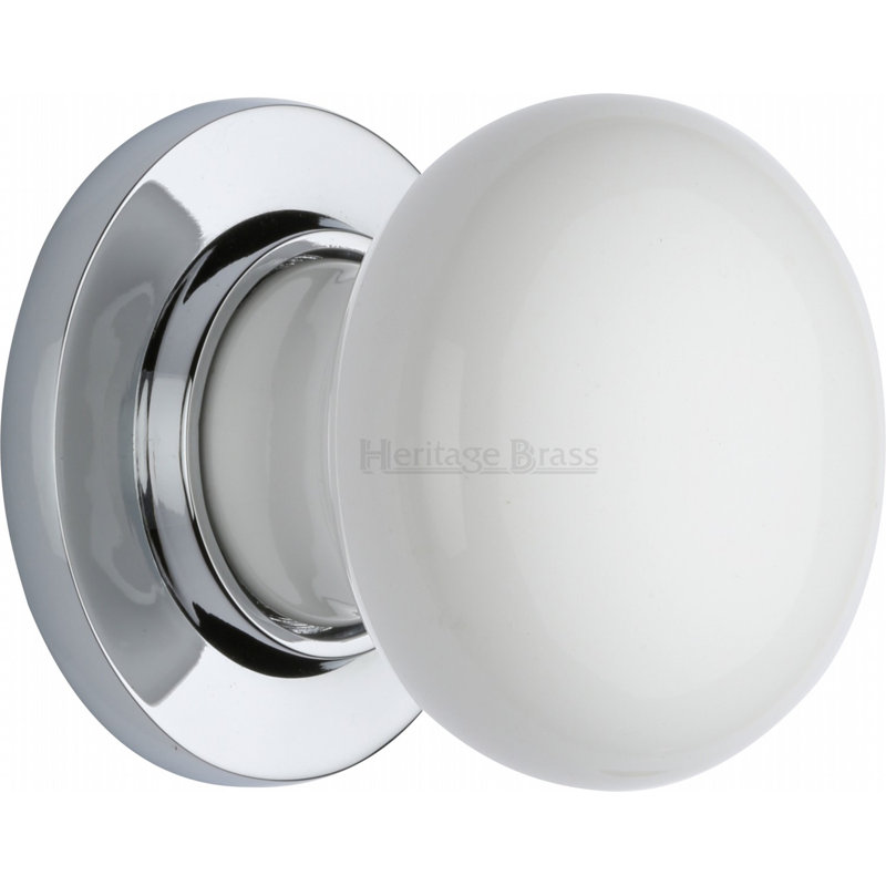 Heritage Brass Plain White Porcelain Door Knob on Rose, Polished Chrome