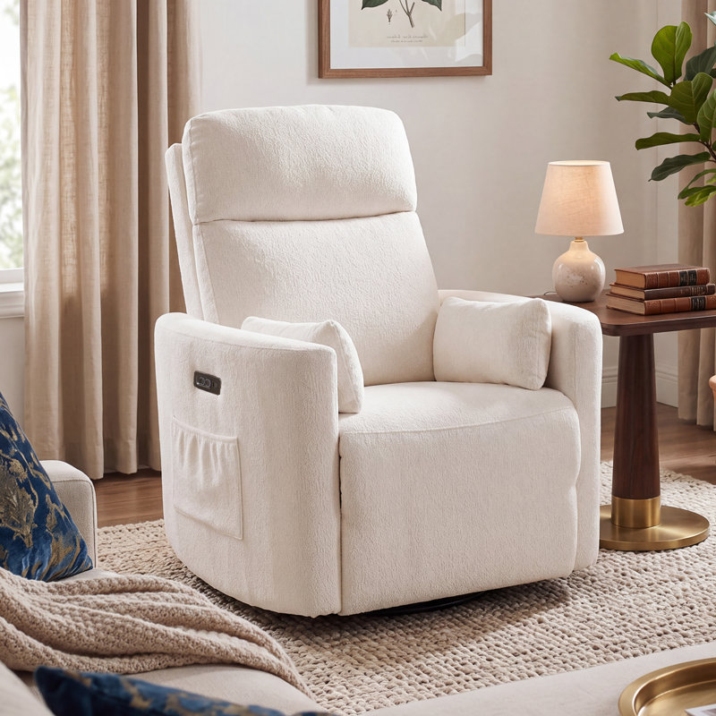 Fauteuil inclinable électrique avec massage et chaleur Veya, Chenille blanche