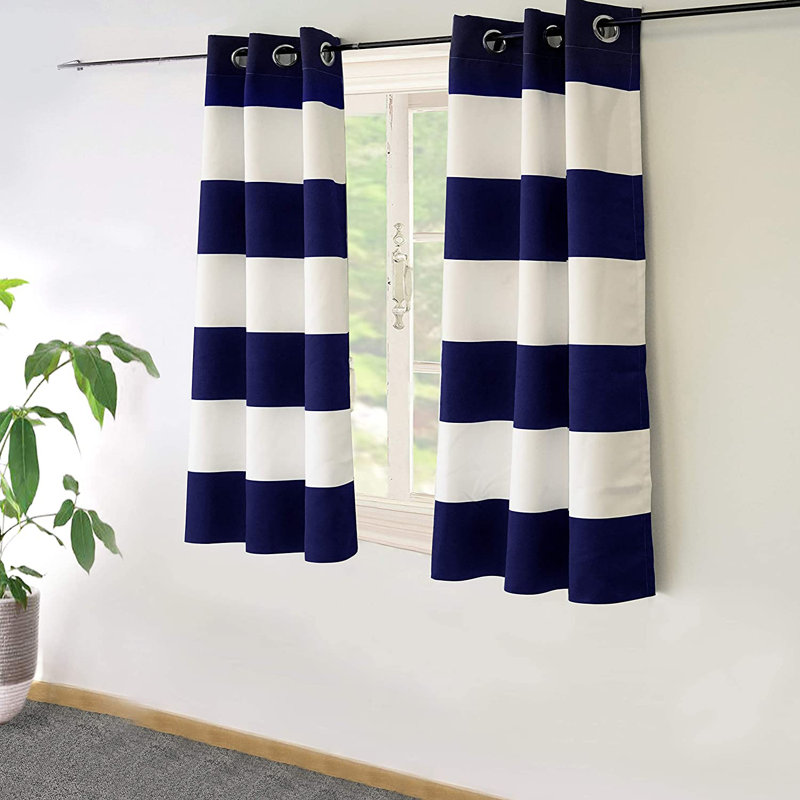 Eastcote Striped Room Darkening Grommet Curtains, Navy, 52" W x 63" L