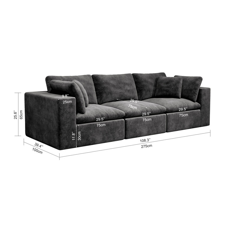 Siège modulaire modulaire pour canapé, canapé rembourré compressé pour le salon, la chambre à coucher, un appartement, aucun assemblage requis, combinaison 3 pièces gratuite, tissu en velours côtelé moelleux