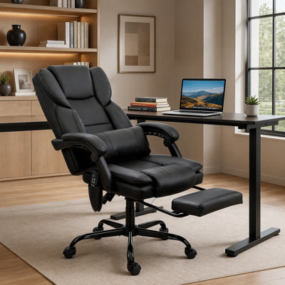 Fauteuil de bureau ergonomique inclinable en similicuir avec rotation à 360 degrés et roulettes à roulement fluide pour une assise confortable