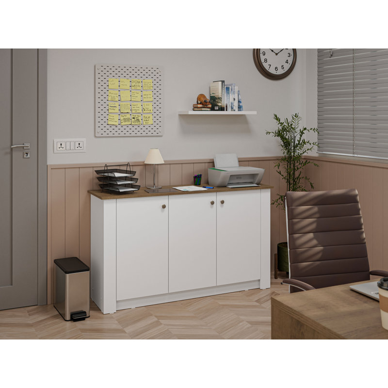 Armoire de rangement à 3 portes Latitude Run® - Garde-manger pour fournitures de bureau, documents et imprimantes - Blanc