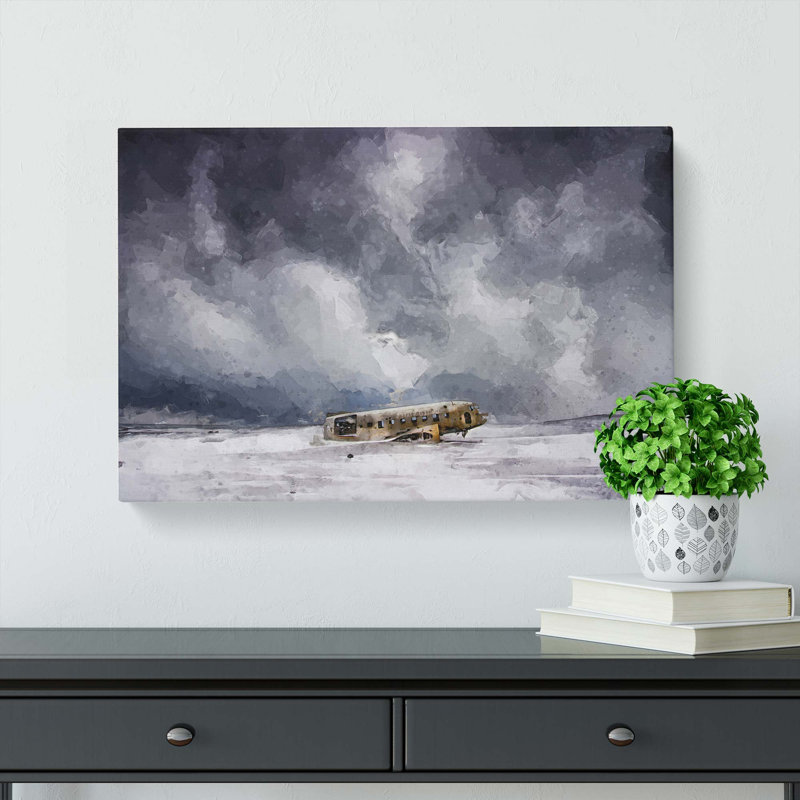 Solheimasandur Plane Wreck In Abstract - Wrapped Canvas Painting, 40cm H x 60cm W x 3cm D
