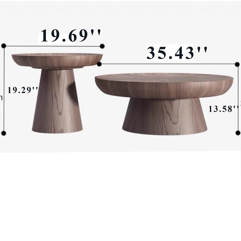Nesting Round Coffee Table, Wood Cocktail Tables with Ash Side Table(Set of 2)