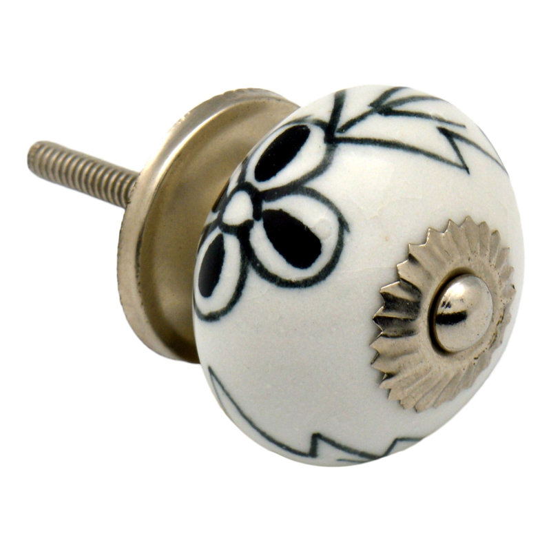 Nicola Spring - Round Ceramic Cabinet Knobs - Black Flower