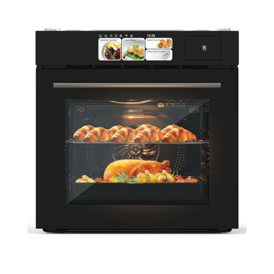 Four mural électrique encastré 24 po avec convection, vapeur, gril et friture à air - intérieur en acier inoxydable de 2,5 pieds cubes, contrôle par écran tactile, appareil de cuisine moderne (240 V)