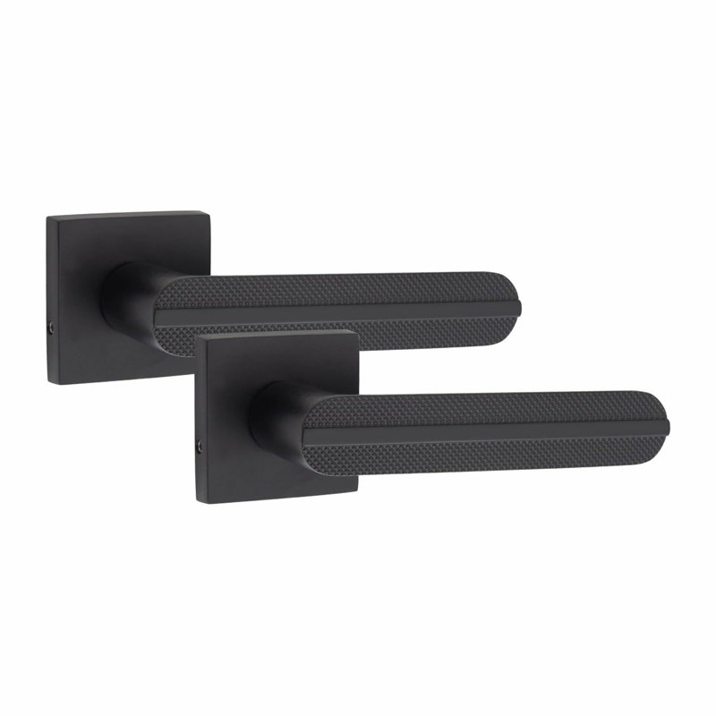 Modern Lima Design Premium Bathroom Door Handles on Square Rose with Dead Bolt, Latch, Ball Hinges and Thumbturn