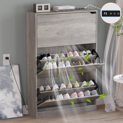 Tri-Fold Flip Shoe Rack Cabinet with Built-in Deodorizer | Black Space-Saving Organizer