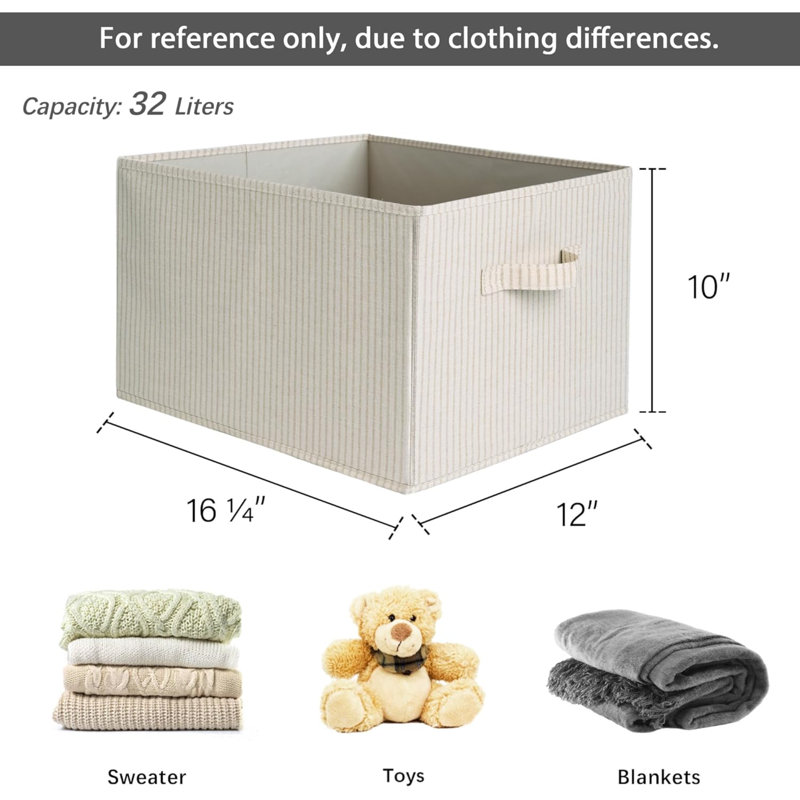 Large Closet Organizers With Handles, Rectangular Storage Baskets For Shelves, Foldable Closet Storage Bins For Linen Closet, 3-Pack, Stripes