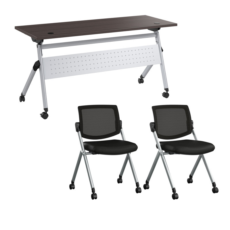 Table de formation et 2 chaises pliantes Bush Business Furniture Envision, H 30 po x L 60 po x l 23,5 po, Gris argenté