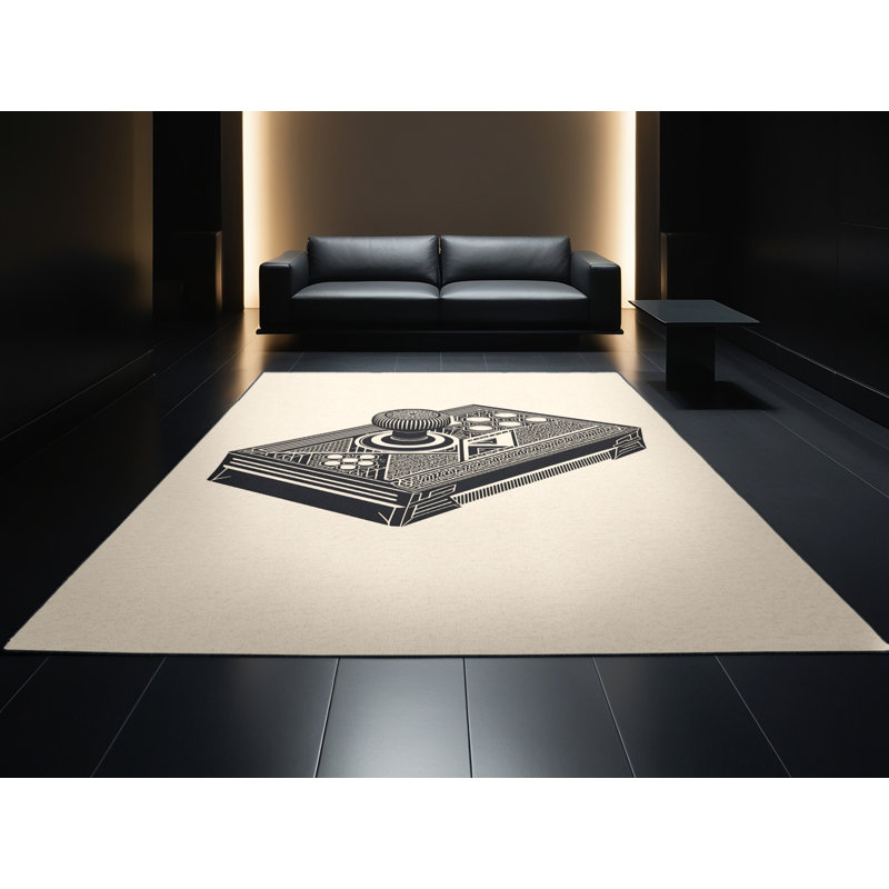 Tapis rétro rétro géométrique beige lavable à la machine Oweda, 3 x 5