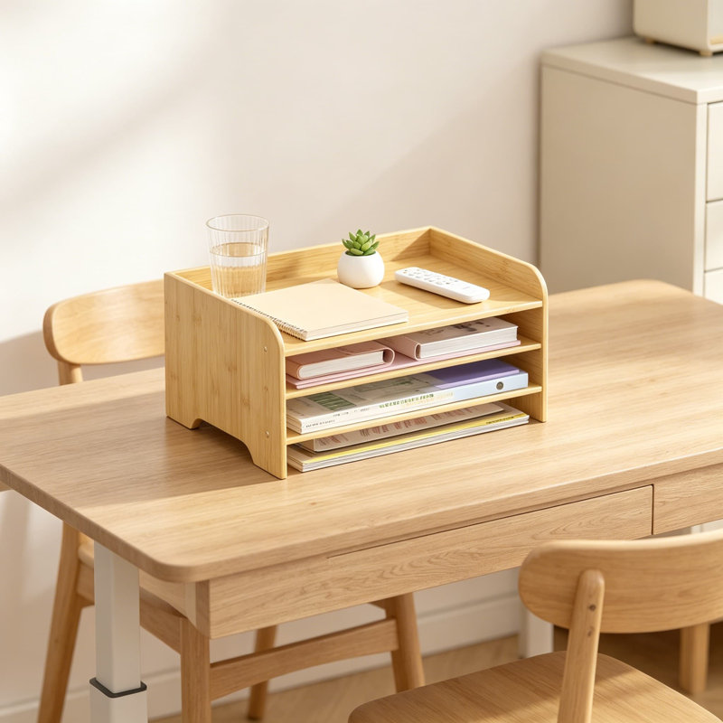 Organisateur de bureau en bambou avec plateau à lettres à 3 niveaux, classeur en bois et support de courrier pour comptoir, rangement de documents en papier A4 pour fournitures scolaires de bureau à domicile