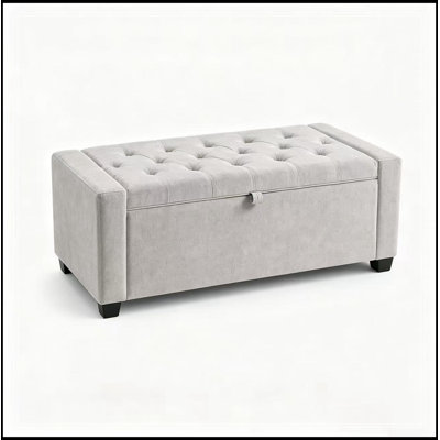 Upholstered Bench with flip top storage and button tufted seat