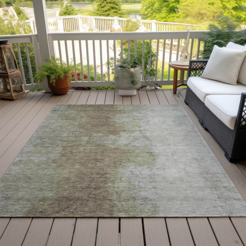 Machine Washable Indoor/Outdoor Xhevrie Taupe Rug, Rectangle 9' x 12'