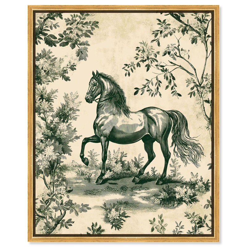 Equestrian Etching Canvas Glam Farmhouse Art by Art Remedy, 46" H x 37" W, Cadre doré