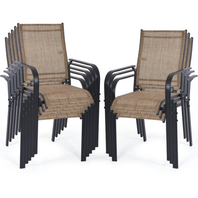 Ensemble de 8 chaises de patio, chaises de salle à manger d'extérieur à haut dossier et rembourrées en textilène pour le porche, brun