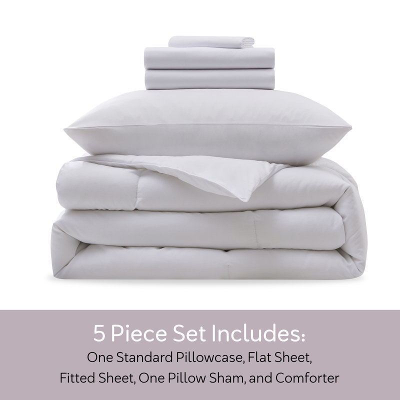 Soft Microfiber 5 Piece Comforter Set with Sheets, Twin Comforter + 4 Additional Pieces, White
