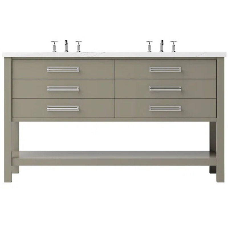 Kiawah Double Drawer Bath Vanity, French Olive, 60", Polished Chrome