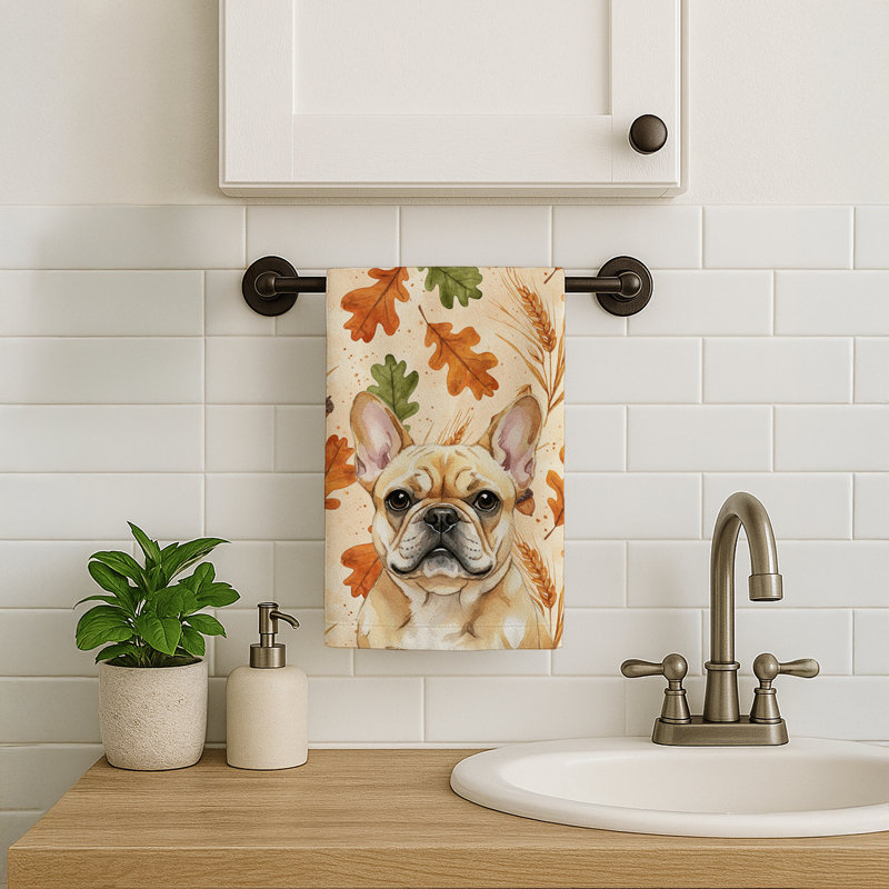 Serviette de cuisine automne fauve bouledogue français, Fawn French Bulldog
