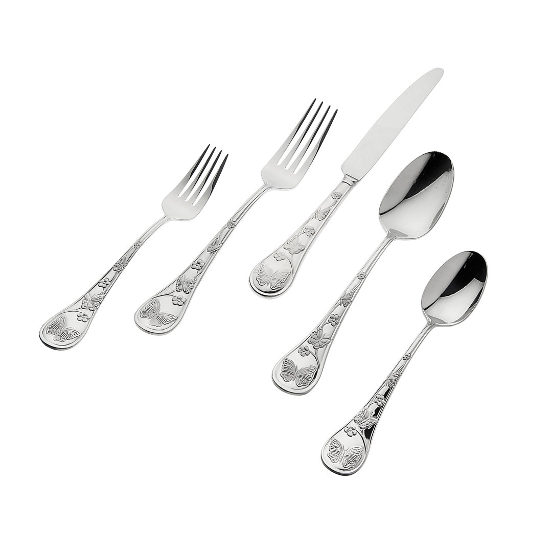 Butterfly 20 Piece 18/10 Stainless Steel Flatware Set, Service for 4 Godinger Silver Art Co 