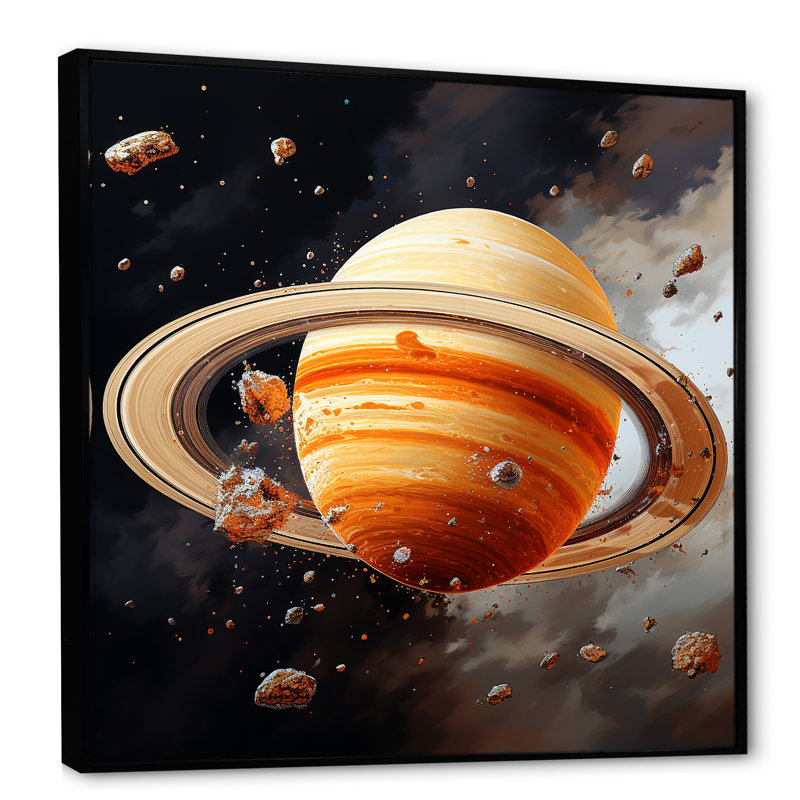 Planète Saturne, univers cosmique I - art mural de la planète espace, Cadre flottant noir, H 36 po x l 36 po x P 1,5 po