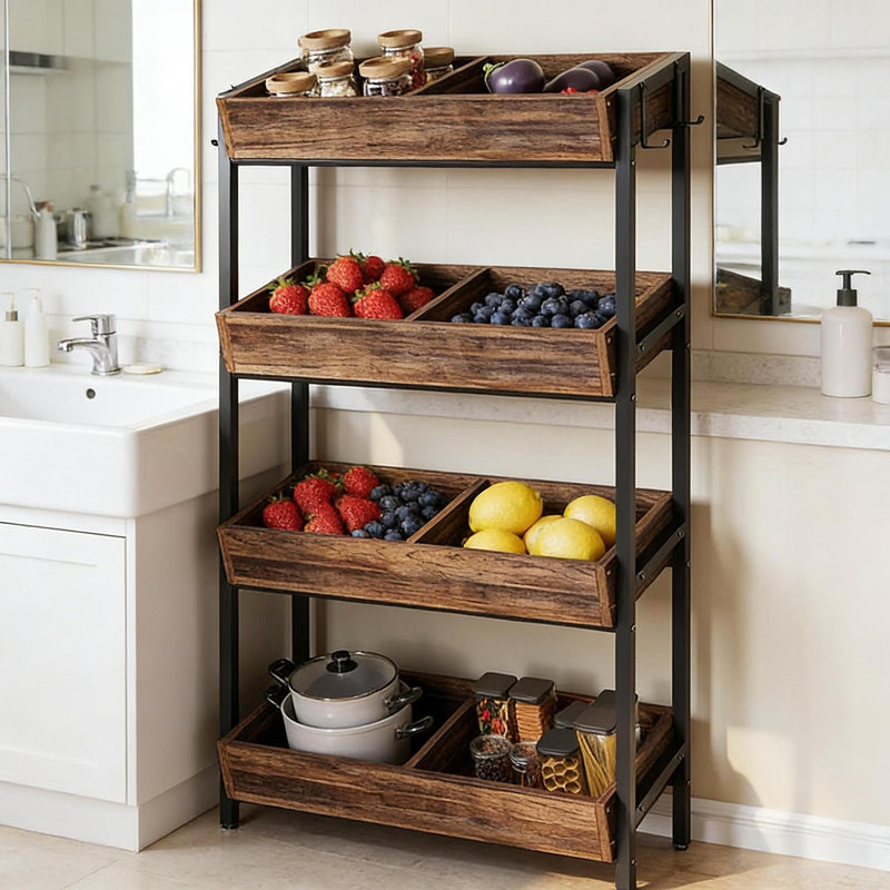 Organisateur de rangement en bois stable, support à fruits et légumes, support à vin