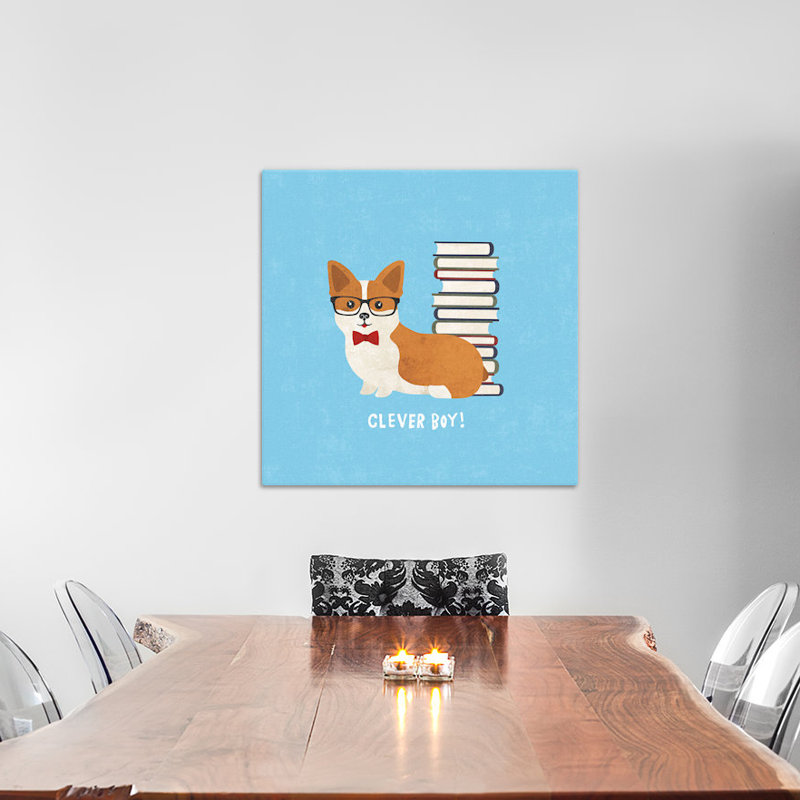 «Corgi» par Moira Hershey, impression sur toile tendue, H 12 po x l 12 po x P 1,5 po, Toile tendue, Pas de tapis