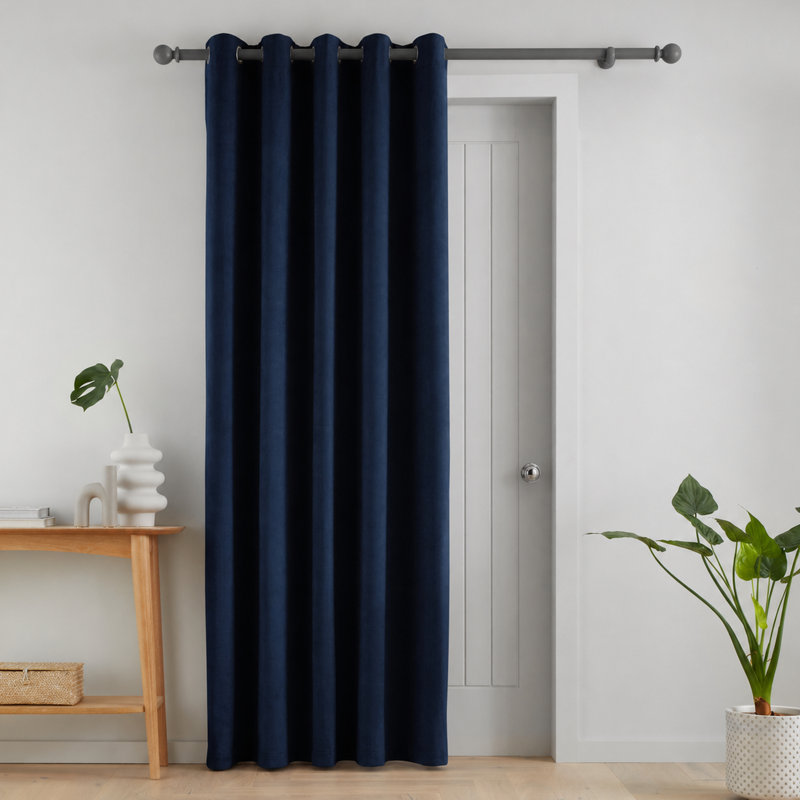 Super Thermal Blackout Matt Velour Eyelet Door Panel, Navy Blue, 66x84 Inch