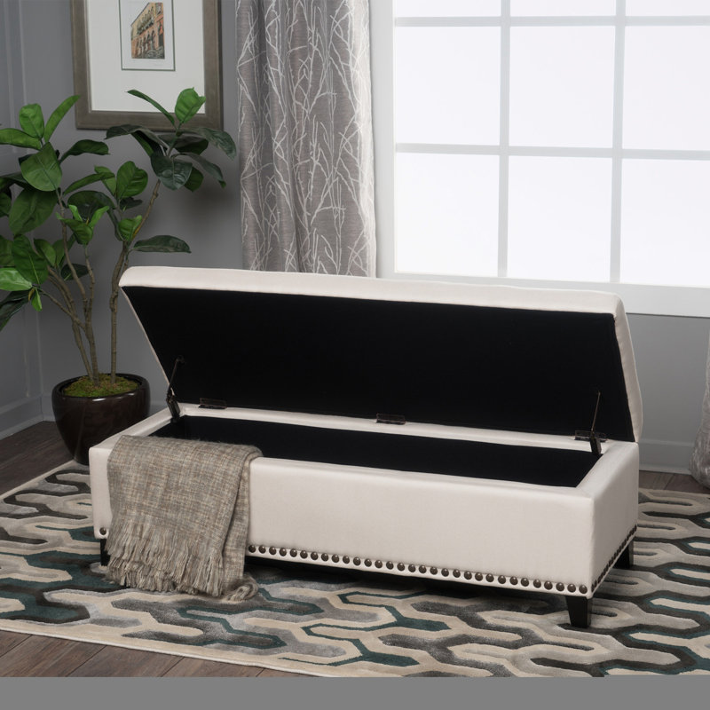 Banc de rangement rembourré Bluford, Beige/noir