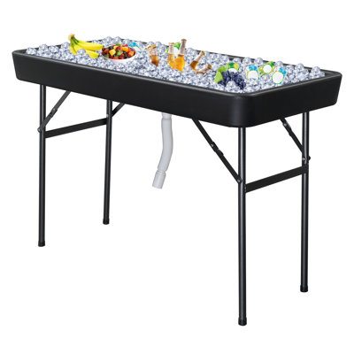 Portable Party 4 pi. Table pliante pour glacière avec jupe assortie amovible et tuyau d'évacuation