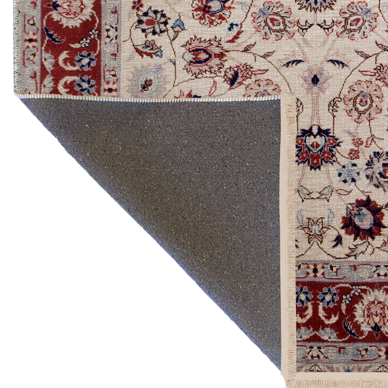 Tapis rouge et beige multicolore à motif floral rétro, Rectangle 4 pi 11,06 po x 9 pi 10,11 po
