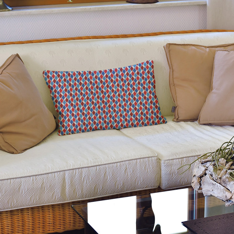 Coussin lombaire géométrique 14 po, Brun / bleu marine / orange