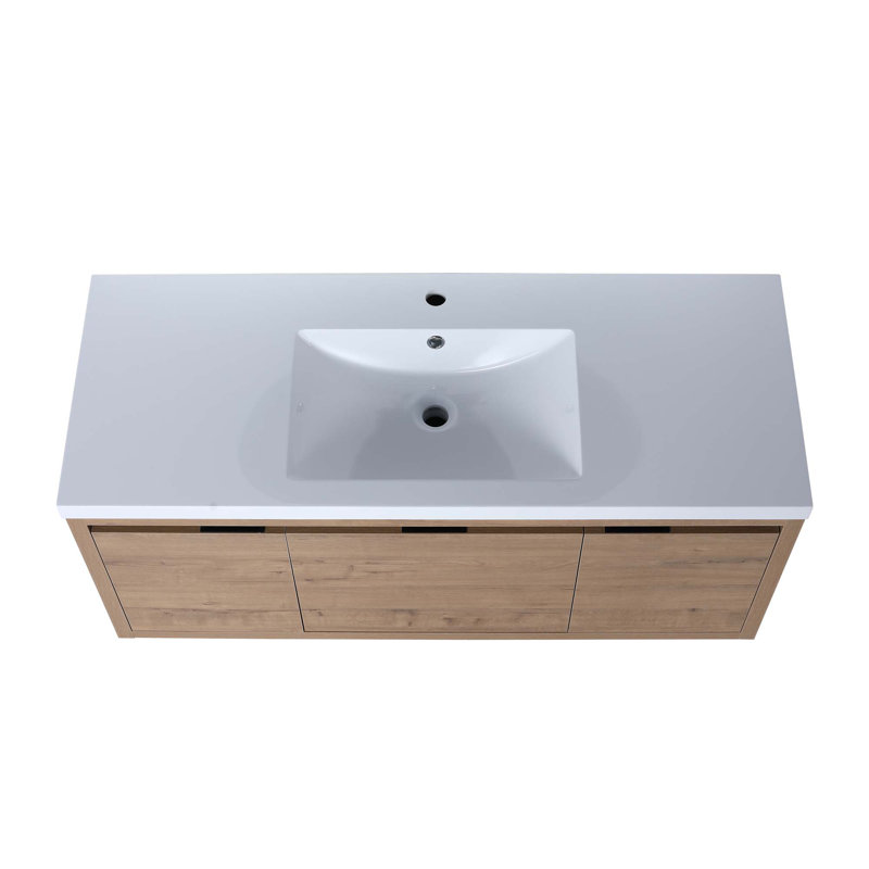Armoire de salle de bain 48 po avec lavabo, portes et tiroir à fermeture en douceur, fixation flottante, Brun