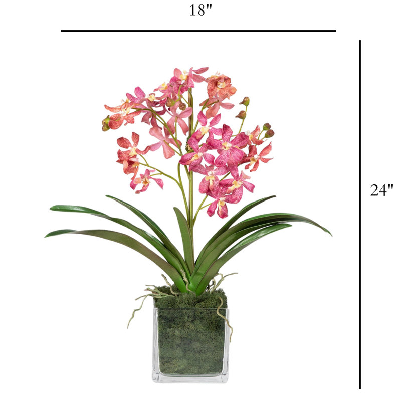 Faux Orchid Plant In White Vase, Pink