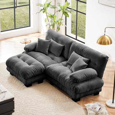 Cloud Couch Sectional Sofa, Chenille 2 Seater Sofa With 2 Lumbar Pillows And 2 Throw Pillows