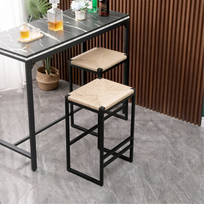 Ensemble de 2 tabourets de bar sans dossier pour comptoir de cuisine, chaises de salle à manger en corde de papier tissées pour la maison et la cuisine (corde de papier sans dossier)