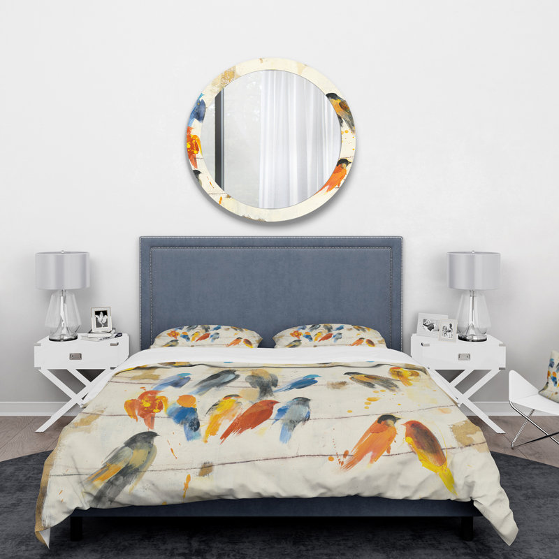 Multicolor Bird Meeting - Traditional Animal Duvet Cover Set - Microfiber Polyester, Twin Duvet Cover + 1 Sham