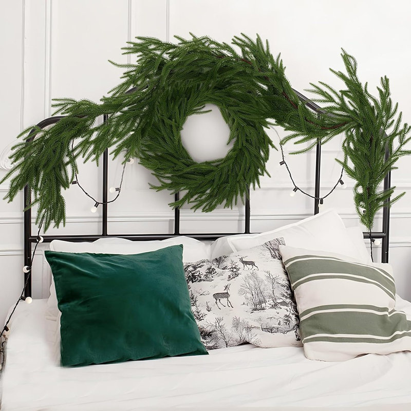 2 guirlandes de pin artificiel Norfolk, guirlande de pin d'hiver Real Touch, guirlande de verdure artificielle pour table, manteau de cheminée, mur, décorations de Noël intérieures et extérieures (2, 6 pi)