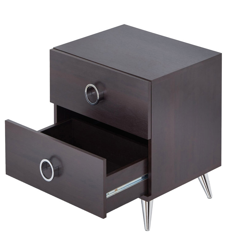 Rectangular Accent Table For Home - 2 Drawers, Modern Silver Legs, Stylish Compact With Two Drawers Organizing Essentials Contemporary, Silver Legs