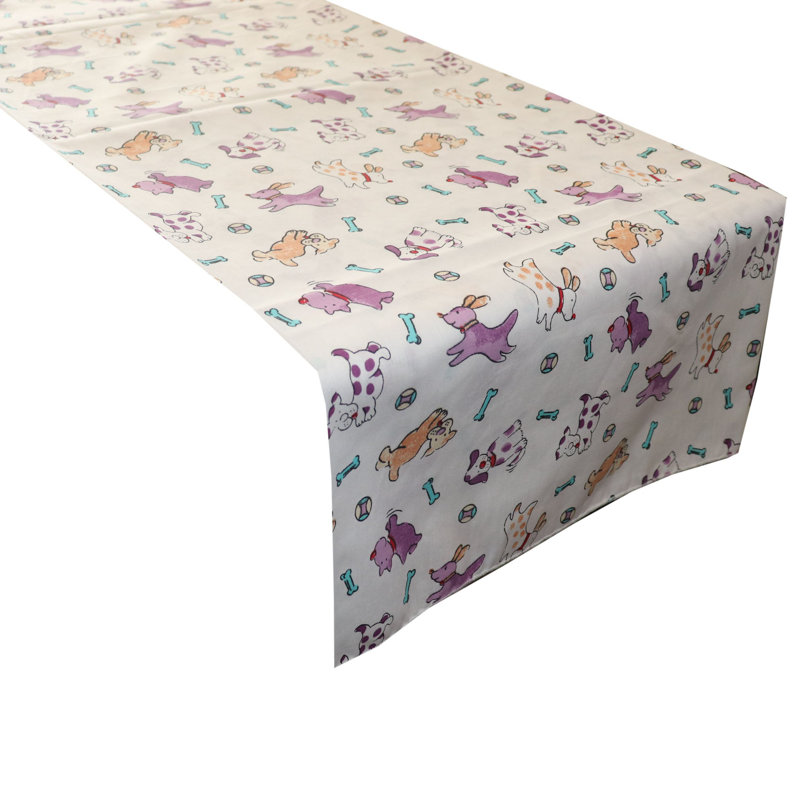 Puppies Print Table Runner, Purple/White, 12" W x 72" L
