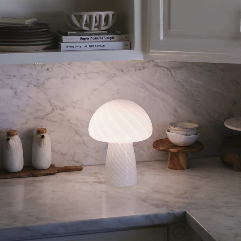 Mushroom 12.75 in. Vintage Inspired Modern LED Bedside Table Lamp with Frosted Glass Shade - Bundle Set of 2