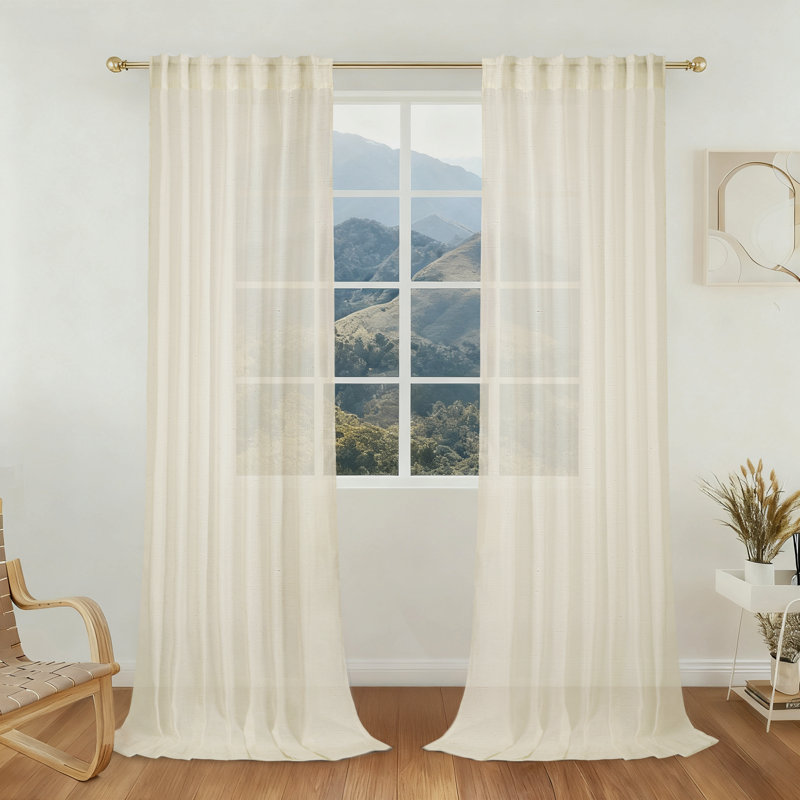 Paire de rideaux semi-transparents avec passe-tringle (ensemble de 2), L 52 po x L 120 po, Lin naturel