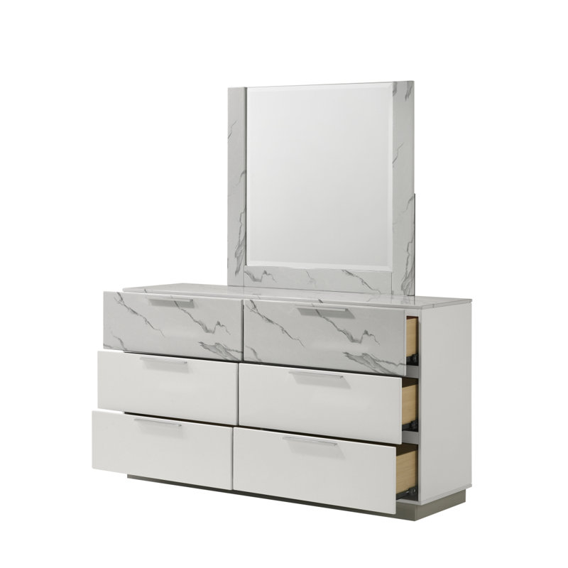 Miroir Mist - cadre bicolore en marbre et laque ultrabrillant avec surface réfléchissante surdimensionnée