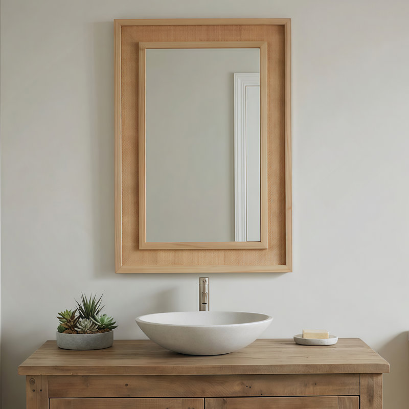 Miroir décoratif rectangulaire, 30 po x 20 po, Bois naturel